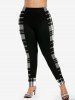 Plus Size Plaid Colorblock Skinny Leggings -  