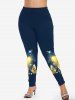Plus Size High Waist Butterfly Print Skinny Leggings -  