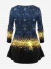 Plus Size Long Sleeve Glitter Butterfly Print T-shirt -  