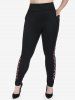 Pantalon à Carreaux à Taille Haute de Grande Taille avec Poche à Rabat - Noir 1X | US 14-16