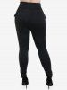 Pantalon à Carreaux à Taille Haute de Grande Taille avec Poche à Rabat - Noir 1X | US 14-16