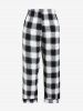 Plus Size Backless Colorblock Lace Trim Plaid Pajama Pants Set -  