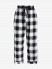 Plus Size Backless Colorblock Lace Trim Plaid Pajama Pants Set -  