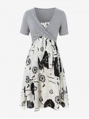Plus Size Print Layered Midi Dress With Criss Cross Crop Top