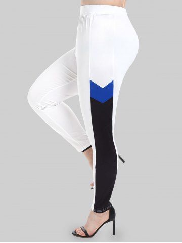 Bloqueo de colores de tamaño grande Pantalones flacos de cintura alta - WHITE - L