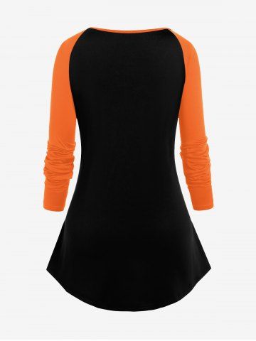 Halloween Cartoon Pattern Colorblock Raglan Sleeves Tee