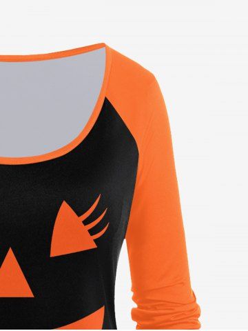 Halloween Cartoon Pattern Colorblock Raglan Sleeves Tee