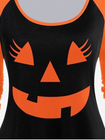 Halloween Cartoon Pattern Colorblock Raglan Sleeves Tee