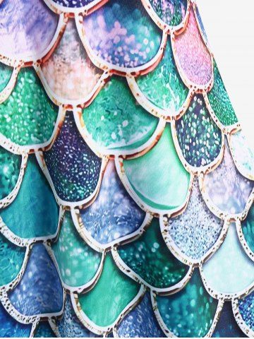 Plus Size Crisscross Mermaid Fish Scale Print A Line Dress