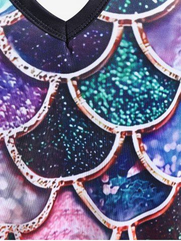 Plus Size Crisscross Mermaid Fish Scale Print A Line Dress