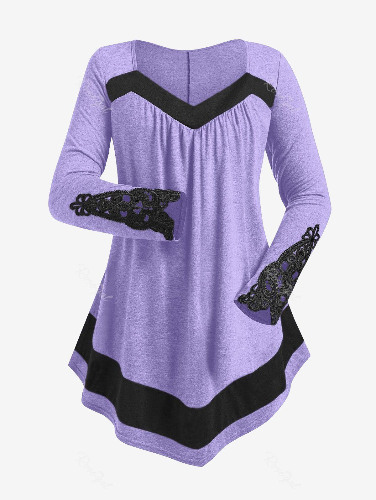T-shirt Irrégulier en Blocs de Couleurs Au Crochet de Grande Taille Violet clair 4X
