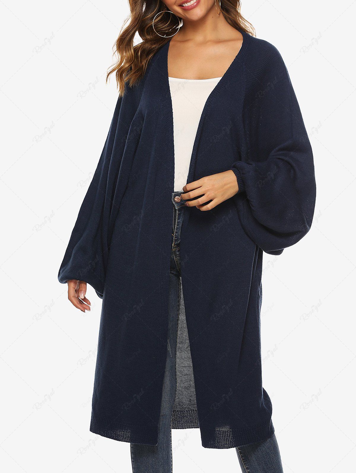 Chic Plus Size Raglan Sleeves Open Front Solid Longline Cardigan  