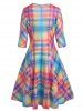 Colorful Plaid Print Half Sleeve Dress -  
