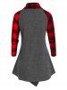 Plaid Panel Asymmetric Buttons Sweater and Plaid Ripped Panel Leggings Plus Size Outfit -  
