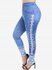 Bicolor Two Tone Drop Shoulder Sweater and 3D Denim Print Skinny Jeggings Plus Size Outfit -  