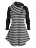 Striped Raglan Sleeve Turndown Collar Tunic Sweater and High Rise Cutout Twist Leggings Plus Size Outfit -  