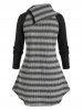 Striped Raglan Sleeve Turndown Collar Tunic Sweater and High Rise Cutout Twist Leggings Plus Size Outfit -  