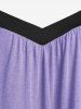 T-shirt Irrégulier en Blocs de Couleurs Au Crochet de Grande Taille - Violet clair 4X
