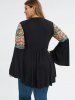 Plus Size V Neck Bell Sleeve Embroidery T-shirt -  