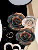 Plus Size Rose Print Colorblock T-shirt Dress -  