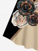 Plus Size Rose Print Colorblock T-shirt Dress -  