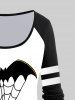 T-shirt D'Halloween Bicolore à Imprimé Citrouille et Chauve-souris à Manches Raglan - Blanc 4X | US 26-28