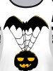 T-shirt D'Halloween Bicolore à Imprimé Citrouille et Chauve-souris à Manches Raglan - Blanc 4X | US 26-28