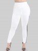 Pantalon Moulant à Taille Haute en Blocs de Couleurs de Grande Taille - Blanc 4X