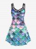 Plus Size Crisscross Mermaid Fish Scale Print A Line Dress -  