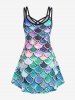 Plus Size Crisscross Mermaid Print A Line Dress -  