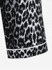 Plus Size Solid V Neck Tee and Leopard Print Pants Pajamas Set -  