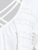 T-shirt Tunique Découpé Croisé de Grande Taille à Manches Longues à Volants - Blanc 2X | US 18-20