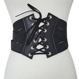 Lace Up Grommets Elastic Crossover Wide Waistband Corset Belt