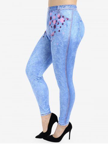 Plus Size 3D Jeans Floral Printed Skinny Leggings