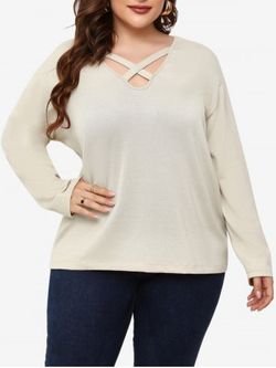 Plus Size Solid Crisscross Drop Shoulder Loose T-shirt - WHITE - XL