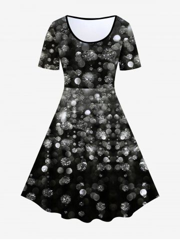 Plus Size Monochrome Printed Fit and Flare Dress - BLACK - 2X | US 18-20