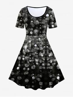 Plus Size Monochrome Printed Fit and Flare Dress - BLACK - 3X | US 22-24