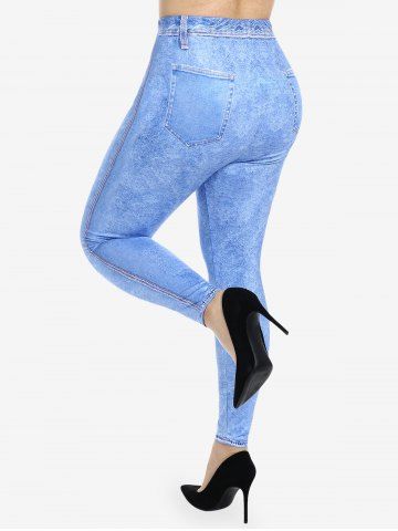 Plus Size 3D Jeans Floral Printed Skinny Leggings