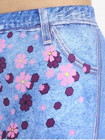 Plus Size 3D Jeans Floral Printed Skinny Leggings
