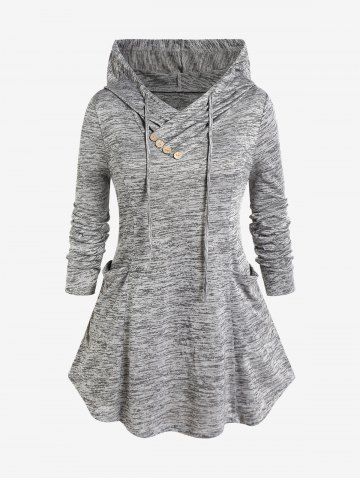 Plus Size Hooded Pockets Space Dye T-shirt - GRAY - M | US 10