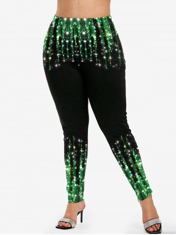 Plus Size High Waist Glitter Light Beam Print Skinny Leggings