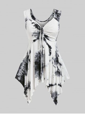 Plus Size Tie Dyed Lace Up Tank Top