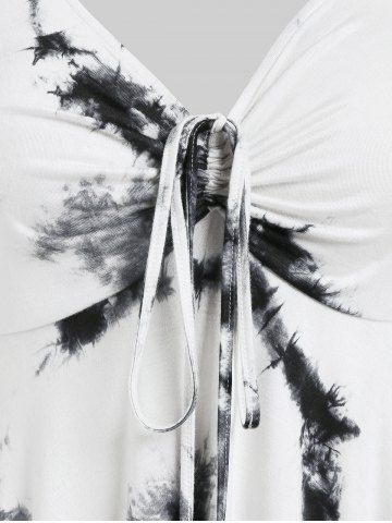 Plus Size Tie Dyed Lace Up Tank Top