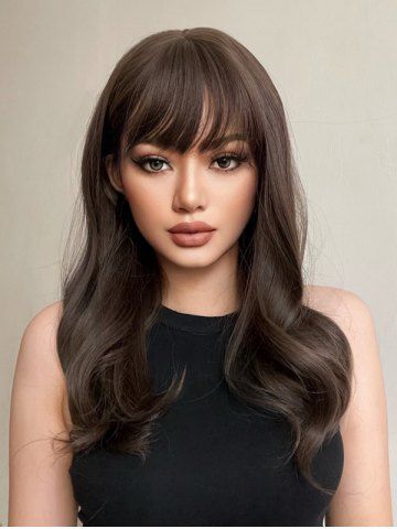 Brown Long See-through Bangs Synthetic Wavy Wig - BLACK EEL - 20INCH