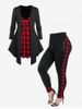 Plaid Faux Asymmetric Tee and Wide Waistband Plaid Zipper Pants Plus Size Outfit -  