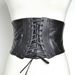 Lace Up PU Leather Wide Waistband Corset Belt -  