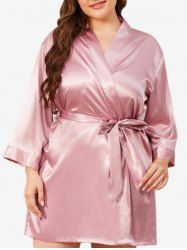 Plus Size Solid Belted Pajama Satin Wrap Robe - 2xl 