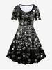Plus Size Monochrome Printed Fit and Flare Dress -  