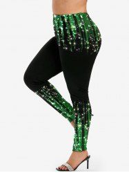 Plus Size High Waist Glitter Light Beam Print Skinny Leggings -  
