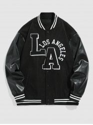 Blouson de Baseball Brodée Citron avec Joint en Cuir PU - Noir S